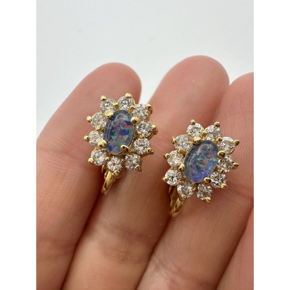 Vintage Natural OPAL Cluster Clip On Earrings Signed